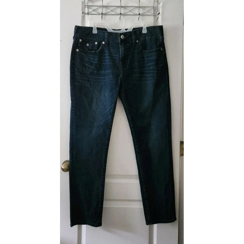 True Religion Mens GENO Flap Big T Blue Jeans Pant Relaxed Slim World Tour 38×32